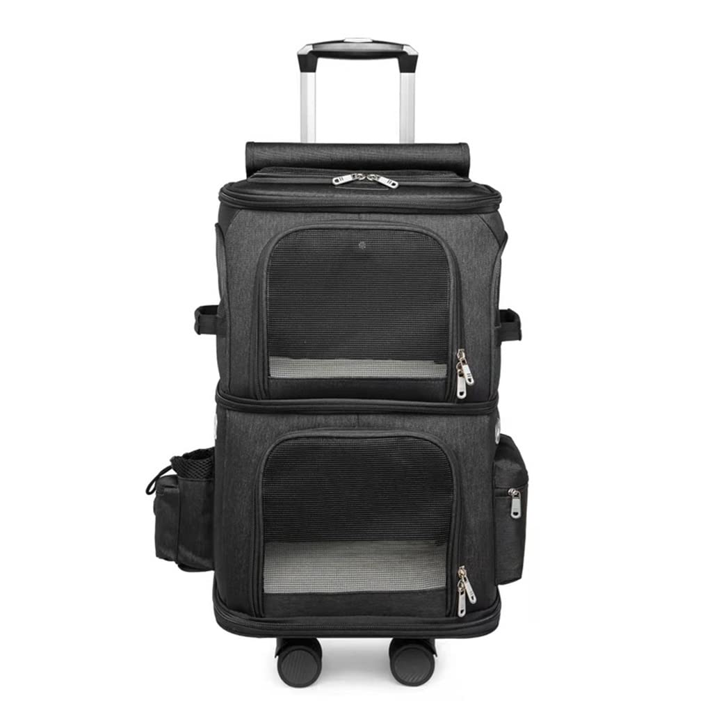 Pet/Cat/Dog Travel Carrier with Wheels Portable Outdoor Bag, Cat Strollers for 2 Cats, Double-layer Pet Pram Pushchair Folding Soft Sided Carriage for Puppy, Rabbits (Color : Black)