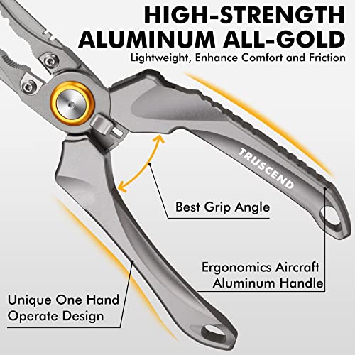 Truscend Fishing Pliers Saltwater with Mo-V Blade Cutter, Corrosion Resistant Teflon Coated Muti-Function Fishing Gear as Split Ring Plier Line Cutter Hook Remover, Fishing Gifts for Men - Image 4