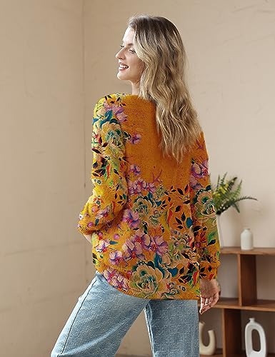Image of YESNO Women Christmas Sweater Graphic Printed Oversized Pullover Sweaters Casual Loose Knit Tops S01