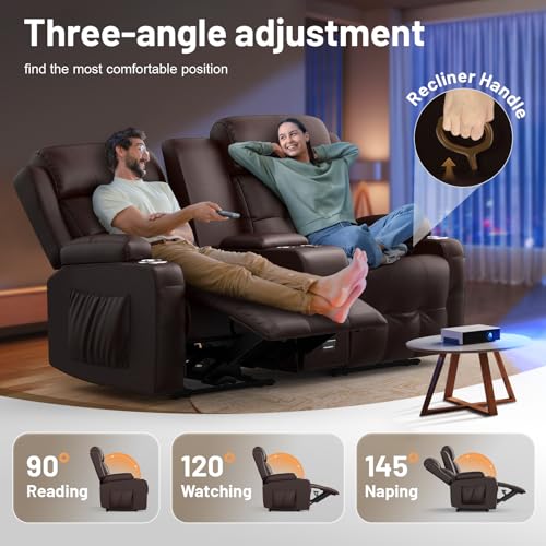 Image of Recliner Sofa Set, Home Theater Seating with Massage, Loveseat Recliner Couch and Recliner Single Chair with USB, Wall Hugger Reclining Movie Theater Chair with Cup Holders, Drawer for Gaming Room