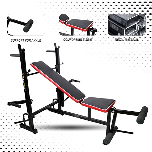 Image of Adjustable Weight Bench with Incline, Decline and Flat Positions, Heavy Duty Pipes, Cushioned Seat, Black,300 kg