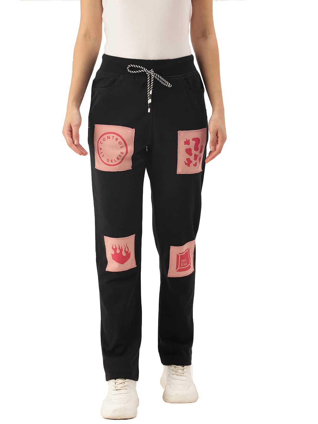 Yuvraah Women's Cotton Printed Patch Jogger Trackpant