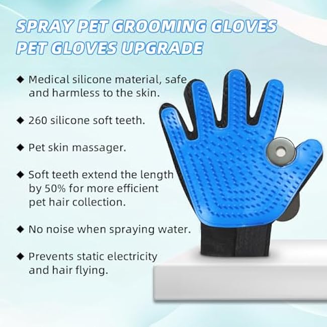 OneNine Upgrade Efficient Pet Hair Remover Glove, Cat & Dog Grooming Gloves for Shedding, Pet Steam Grooming Gloves, Deshedding Steam Glove, Upgrade Spray Cat Grooming Brushes (Blue)-PXLdffI5