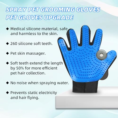 Image of OneNine Upgrade Efficient Pet Hair Remover Glove, Cat & Dog Grooming Gloves for Shedding, Pet Steam Grooming Gloves, Deshedding Steam Glove, Upgrade Spray Cat Grooming Brushes (Blue)