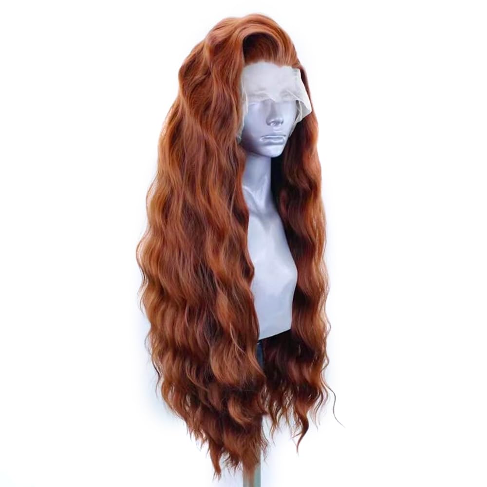 Wave Lace Front Wig Brown Long Wavy Synthetic Hair Wigs Glueless for Women Heat Resistant Fiber Hair Natraul Hairline Half Hand Made Daily Wear Wig 24 inches