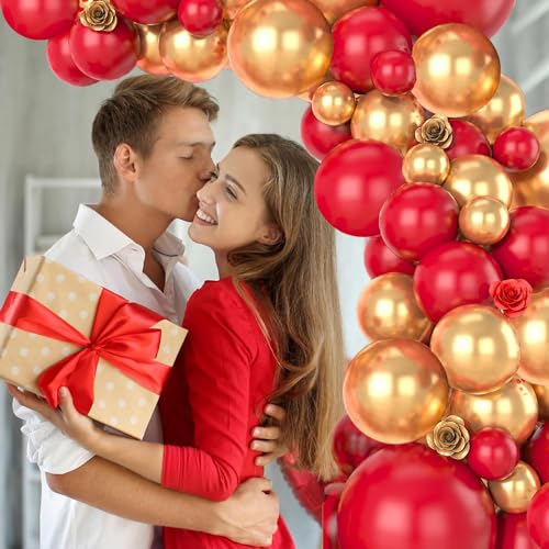 Image of Red and Gold Balloons,70 Pack 12 inch Metallic Gold and Helium Matte Red Balloons for Valentine's Day Wedding Birthday Engagements Anniversary Party Decorations