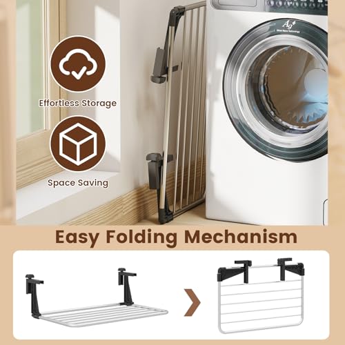 Image of Tangkula Portable Clothes Drying Rack, Extendable Radiator Clothes Airer with Robust Aluminum Frame for Balcony Railings Windowsill, Folding Towel Rack for Indoor & Outdoor Use (Small)