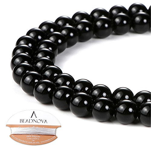 Image of BEADNOVA Black Onyx Beads Natural Crystal Beads Stone Gemstone Round Loose Energy Healing with Crystal Stretch Cord for Jewelry Making (6mm, 62-64pcs)