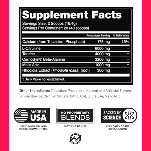 Image of Outwork Nutrition Non-Stim Pre Workout Powder - Citrulline Malate, Beta-Alanine, Rhodiola Extract for Performance, Focus & Energy Boost - Preworkout for Men, Women (Caffeine Free, Tropical Candy)