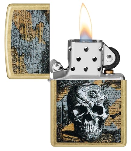 Image of Zippo Floral Skull Design Street, Brass, Pocket Fuel Windproof Premium Lighter (BIS Certified)