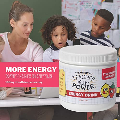 Teacher Power (The Original) In Strawberry Lemonade Sugar Free Energy Drink 70/Servings Per Jar 100Mg Caffeine With B Vitamins #TOP6