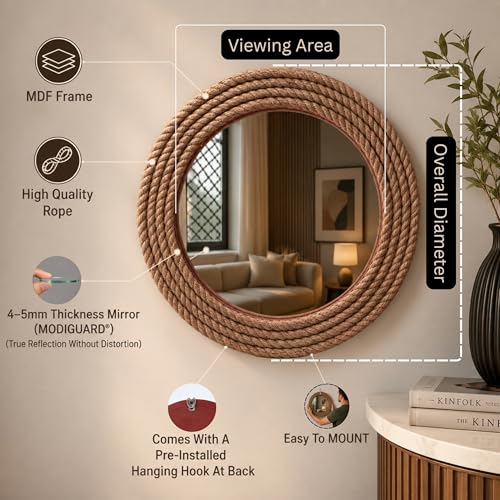 Image of Nagina International Hand Crafted Nautical Premium Wall Decor Rope Accentuated Mirror | Maritime Sailor's Decor Gifts & Collectibles (16 Inches)