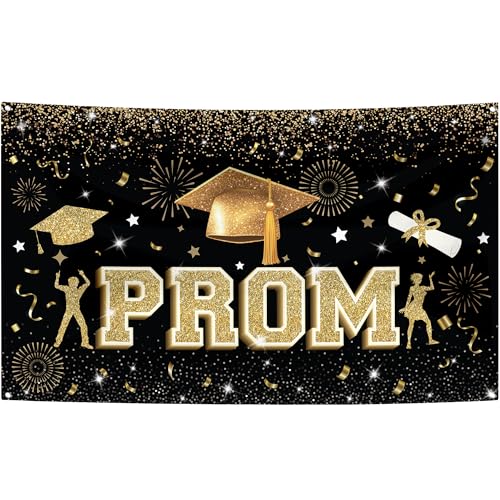 Image of KatchOn, 72X44 Inch, Black and Gold Prom Backdrop for Graduation Decorations 2026, Photography Graduation Party, Grad Party Prom Decorations 2026 Graduation Party Decorations