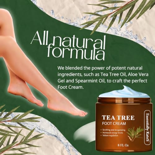 Image of Essentially KateS Tea Tree Foot Cream 8 fl oz - for Dry Cracked Heels, Calluses & Rough Feet - Fast-Absorbing Formula for Tired feet
