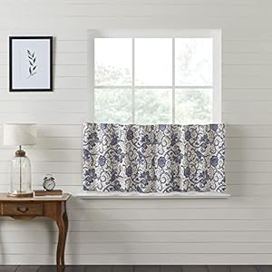 Vhc brands dorset cafe curtain tier floral navy 24×36 set of 2  urban country home decor