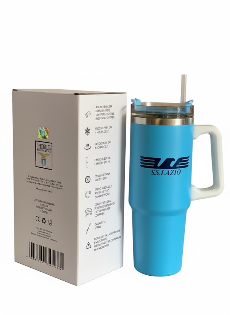Only4fan S.r.l. Tazza termica grande in acciaio doppia parete 850ml SS Lazio prodotto ufficiale