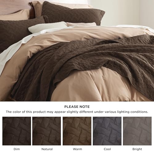 Image of Bedsure Quilts Queen Size - Lightweight Bedspreads Queen Size with Basket Weave Pattern, Soft Quilt Bedding Set, Brown Comforter Set Coverlet for All Seasons with 2 Pillow Shams (90 inch x 96 inch)