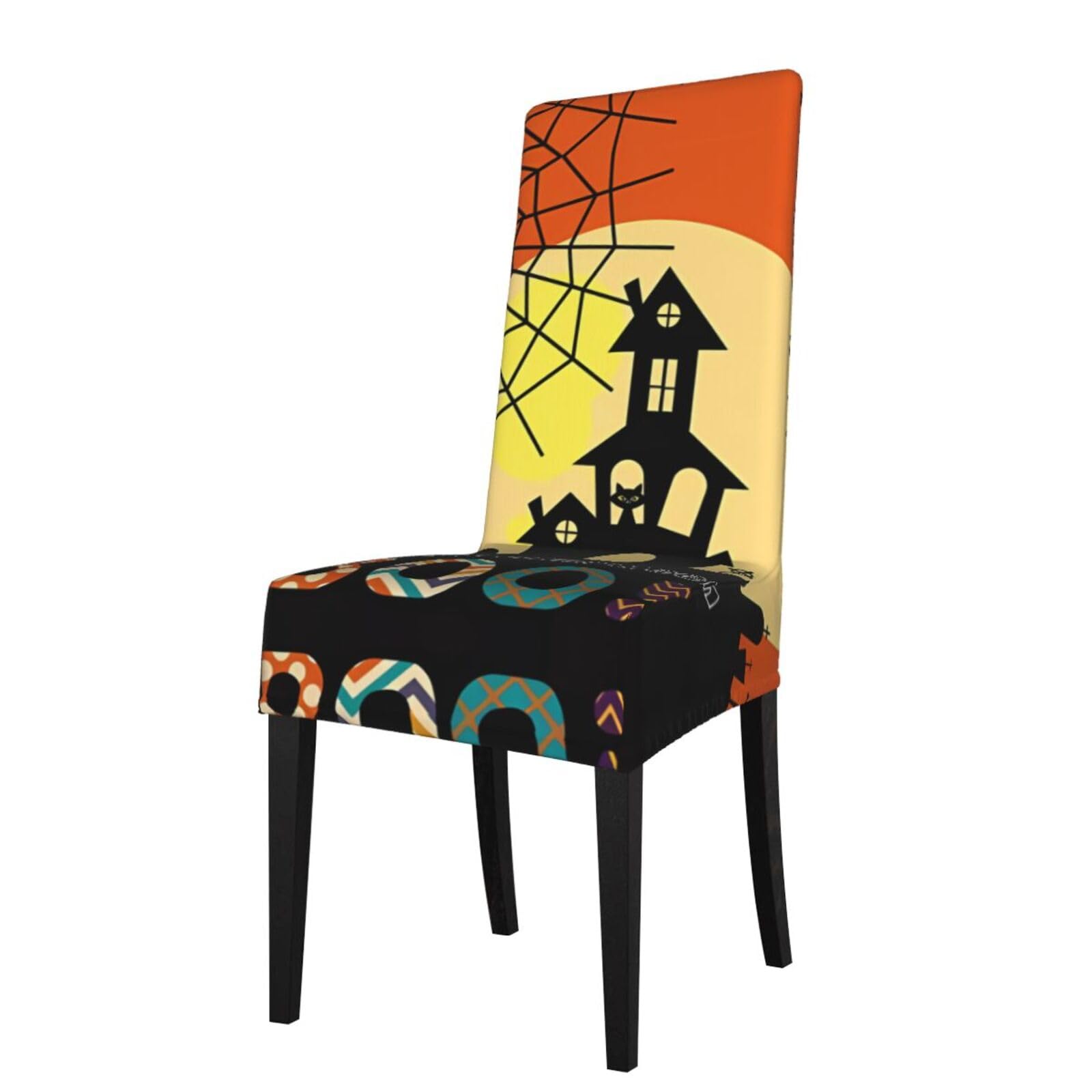 WHJDPP Halloween Ghost Pumpkin Prints Protection Cover for Dining Chair - Stretchy Seat Throw Covers, Wrinkle-Free & Easy Care for Hotel, Wedding & Home Dining Chairs