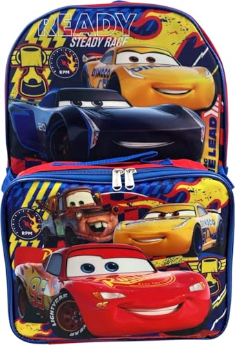 Ruz Conjunto de mochila infantil licenciada Group de 40,6 cm com lancheira removível, Multicolorido., Large, Pronto para carros