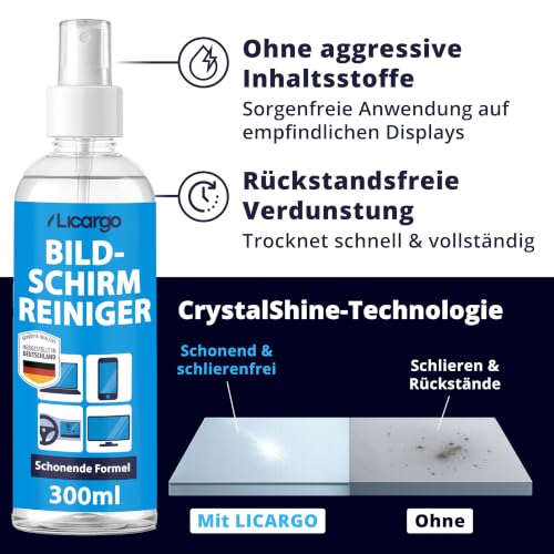 LICARGO Bildschirmreiniger Set 300ml - Streifenfrei & schonend - Display Reiniger mit Mikrofasertuch 380 GSM - Screen Cleaner für TV (LCD… – Ansicht 5