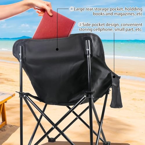 Image of Garden Art GACCBL1491-1 Camping Folding Chair with Carry Bag | Lightweight Portable Outdoor Chair | Garden Picnic Travel Seating (Black, Oversized)