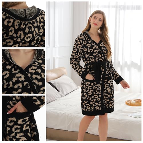 Image of bearberry Plush Hooded Bath Robe Women's Loungewear Sleep Robe Indoor Outfit