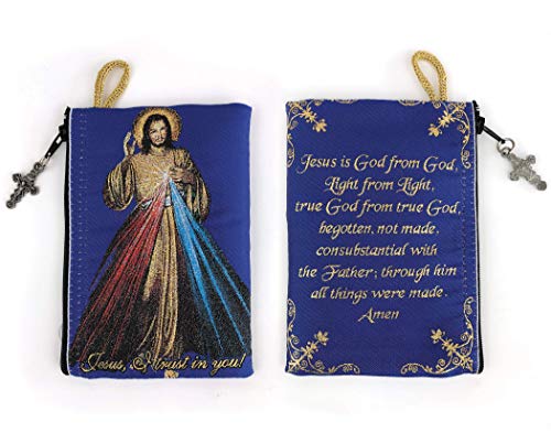 Catholic Rosary Pouch, Divine Mercy Of Jesus & Jesus Is God, 4" X 6" Jewelry & Coin Purse With Cross, Small Woven Tapestry Icon Bag, Bolsa De Rosario Católico Para Joyería #TOP9