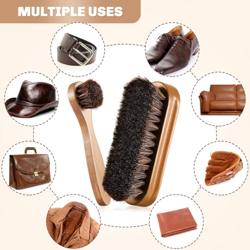 Image of 2 Pcs Horsehair Shine Shoes Brush Kit Polish Dauber Applicators Cleaning Leather Shoes Boots Care Brushes Suede Cleaner Brush(Wooden Style F)