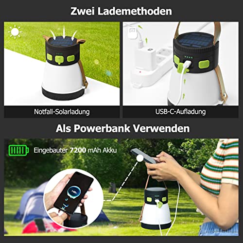 oGoDeal LED Campinglampe Solar mit Taschenlampe, Multifunktion RGB Nachtlicht Aufladbar Outdoor Lampe, Ultra Hell 1500… - Image 4
