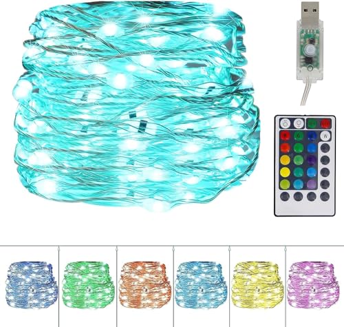 MAGGIFT 10M 100 LED Bunt RGB Lichterkette Innen, 16 Farben USB Kupferdraht Lichterketten 24 Modi mit Fernbedienung & Timer Farbwechsel Wasserdicht f&uuml;r Zimmer Weihnachten Au&szlig;en Party Deko