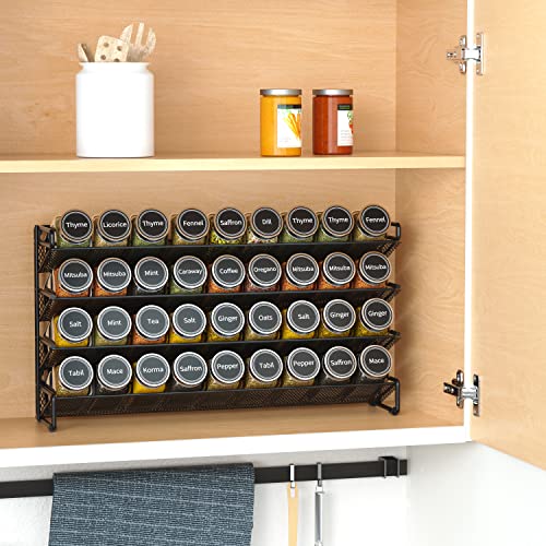 Image of SpaceAid Spice Rack Organizer with 36 Spice Jars, 386 Spice Labels, Chalk Marker and Funnel Set for Cabinet, Countertop, Pantry, Cupboard or Door & Wall Mount - 36 Jars, 17.2 inch W x 10.8 inch H, Black