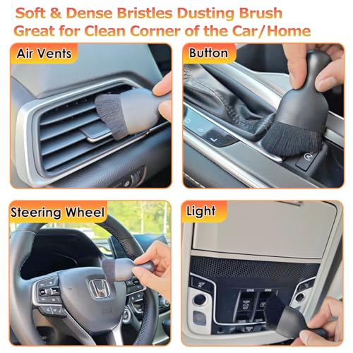 2PCS Car Detailing Brush Car Cleaning Brush Interior, Soft Bristle Dusting Brush Car Interior Cleaning Tool Car Dash Duster Brush for Dashboard, Leather, Air Vents, Computer, Keyboard(Black with Cap) — view 2