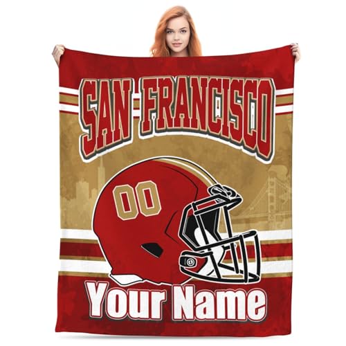 Flannel Blanket Custom Football City Blanket for Men Women Personalized Name & Number Throw Blanket Fans Gifts for Bed 60 x 50