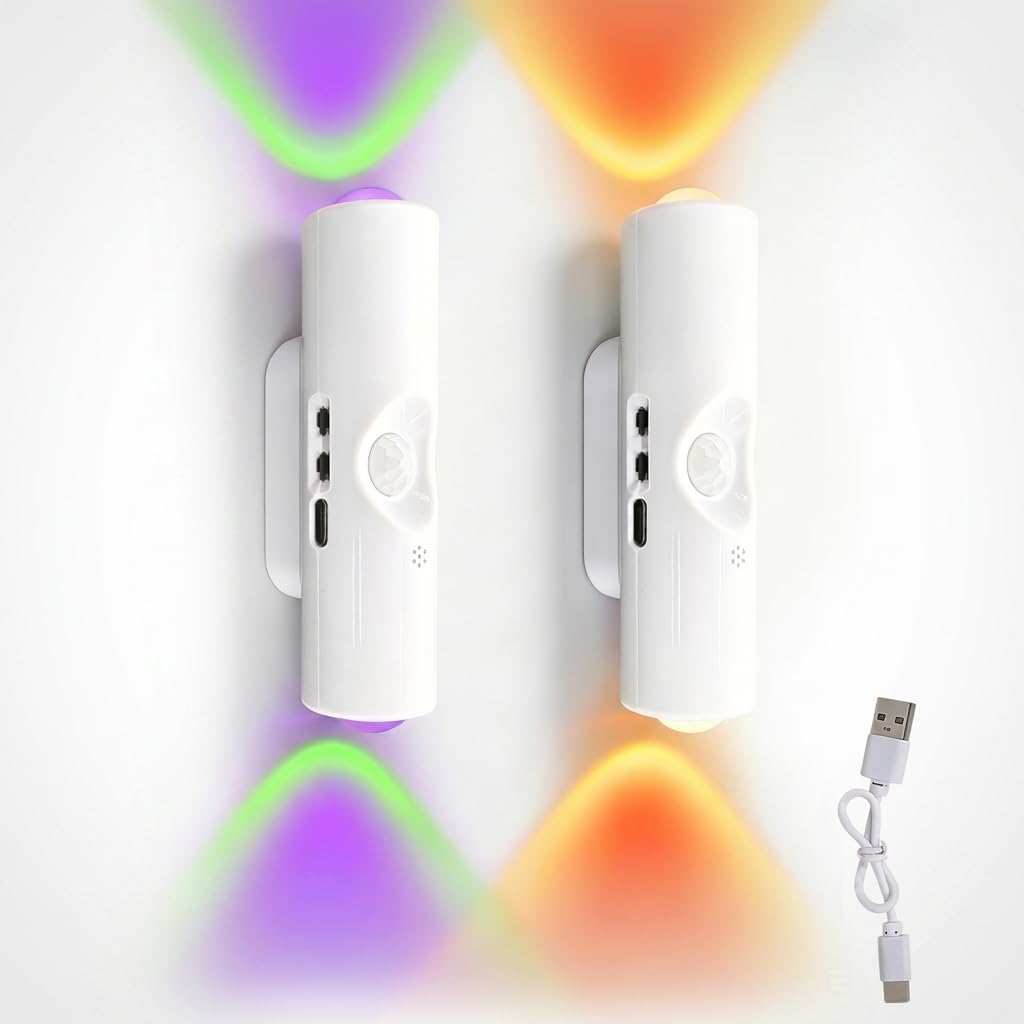 Pluc 2PCS LED Night Light with Motion Detection, Motion Sensor Rechargeable Wall Light, Led Wall Light, Punch Free Smart Sensor LED Wall Light for Bedroom, Living Room, Hallway, and More