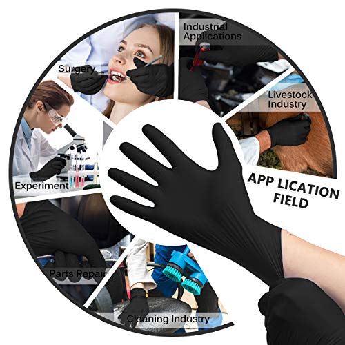 Nitrile Gloves, Hizek 100 Pcs Disposable Gloves,4 mil,Latex Free,Powder Free,Textured Anti-Allergic Wear-Resistant Cleaning Gloves for Home Use (Black, M)