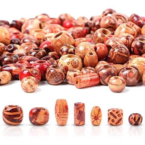 500 Pcs Wooden Beads Macrame 7-23mm, Printed Wood Beads Loose Beads with Rope, Wooden Hair Beads Wooden Balls for Jewellery Making DIY Hand Crafts Handmade Garlands Home Decorations & Christmas Cover
