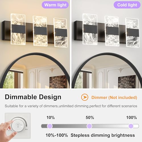 Image of Modern LED Bathroom Light Fixtures Dimmable 3-Light Black Vanity Light