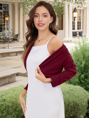 Image of Women's Long Sleeve Shrugs Lightweight Open Front Cropped Cardigan for Women S-2XL