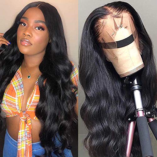 Human Hair Lace Front Wigs Body Wave, 26 Inch Brazilian Human Hair Lace Wigs, 130% Density Virgin Human Hair Body Wave Wigs for Woman, Natural Color… (17 Inch, 44 body wave lace closure wigs)
