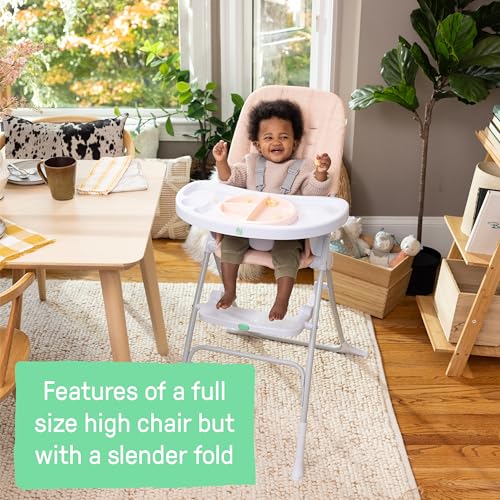 Image of Ingenuity Sun Valley Compact Folding Baby High Chair, Food-Grade Safe Plate, Safety Harness, for Ages 6 Months and Up, Unisex - Pink