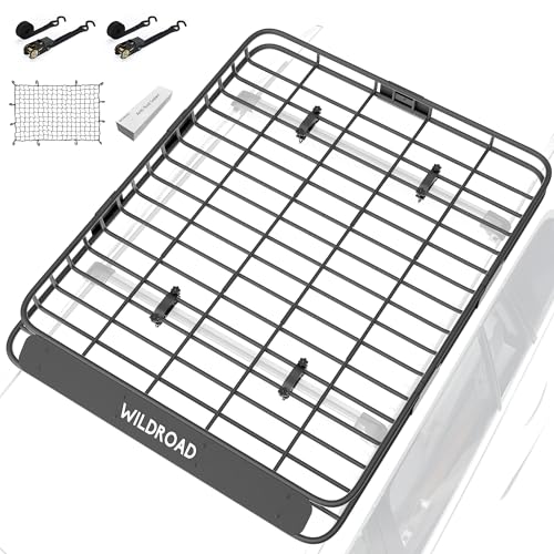 Wildroad Roof Rack Cargo Basket, Upgraded 4” Fence Wide Car Roof Basket, 64