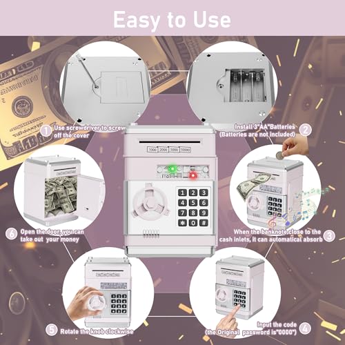 Image of Refasy Piggy Bank Cash Coin Can ATM Bank Electronic Coin Money Bank for Kids Age 3-12, Money Savings Box Mini ATM Coin Bank Toys Gifts for 3 4 5 6 7 8 9 10 11 12 Year Old Boys Girls