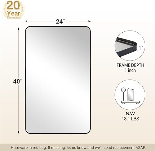 Miniatura 6 de ANDY STAR Espejo de baño dorado de 30 x 36 pulgadas, espejo rectangular redondeado sólido, marco de metal antioxidante, se cuelga horizontal o