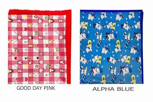 Image of EcoSoft Plastic Sheet,PVC Sheet for Kids,Rubber Sheet for Babies,Bed Wetting Protector(90 x 135 cm) (Blue Alphabet & Pink Good Day)