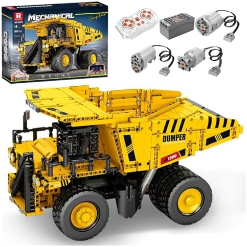 Reobrix Technic 22025 Dump Truck Building Blocks Set, Remote Control Dump Truck, RC Construction Vehicles Model Kit for Teens 14+ and Adults, 1622 PCS