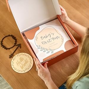 Babys First Year Baby Book Gift Set Milestone Blanket Birth Announcement in a Gift Box–Gender Neutral Gift for Moms Dads Baby Showers