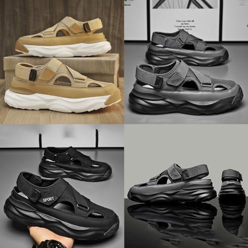 MOYOWEI Men's Platform Closed Toe Sandals,Summer Lightweight Comfort Canvas Adjustable Casual Sports Beach Fisherman Shoes3