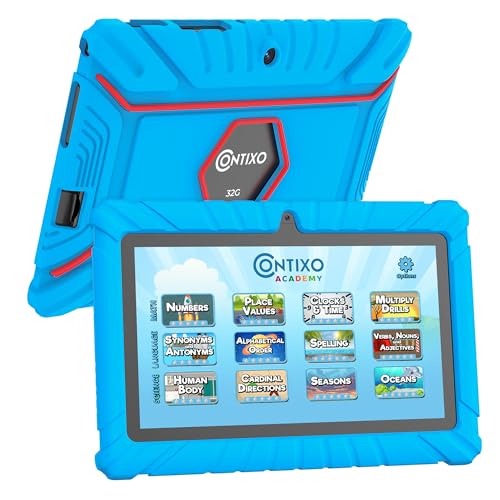 Image of Contixo V8 7 inch Kids Tablet - 32GB Storage, Pre-Loaded Exclusive Ad-Free Content, Android, Parental Controls, Durable Kid-Proof Case, IPS Touch Screen, Dual Camera, WiFi, Ages 3-12, Gift - Blue
