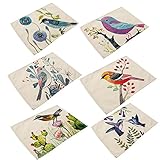 Cotton Linen Placemats, YIFAN 6Pcs Bird Pattern Dining Table Mats for Home Kitchen Office