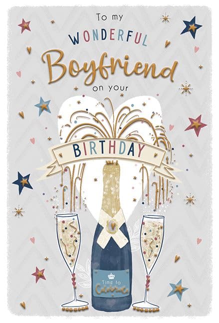ICG Biglietto di anniversario Wonderful Husband – Champagne Toast con vista al tramonto della barca a vela nel mare con lamina d'oro e Flitter – Made in England